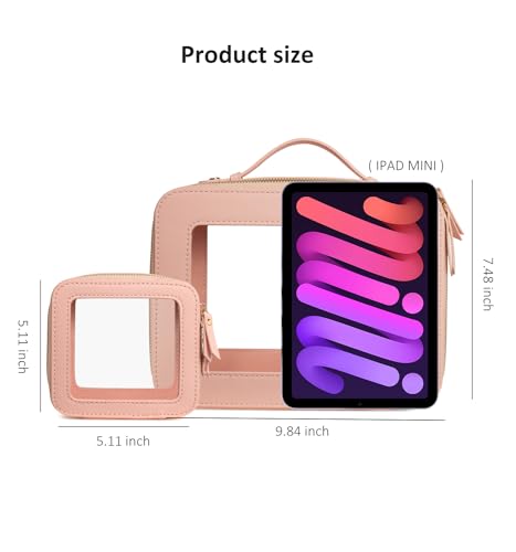 LETGO Clear Makeup Bag Sunscreen Bag Small Mini Travel Toiletry Bag Cosmetic Organizer,TSA Approved Waterproof PU Leather Portable Cosmetic Pouch for Summer Beach Vacation,Pool &Gym(Mini Pink) - color: Pink, style: Mini