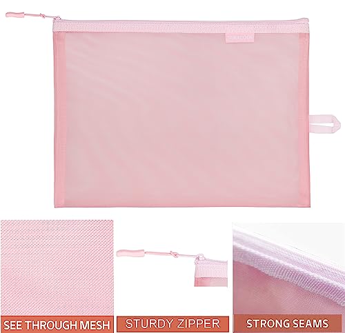 SUPACOOL Set of 4 Travel Mesh Makeup Bag, Cosmetic Organizer Pouches with Zipper, Diaper Organizing Pouches, Nylon Toiletries Bag for Women and Men(4pcs, Pink) - color: Pink