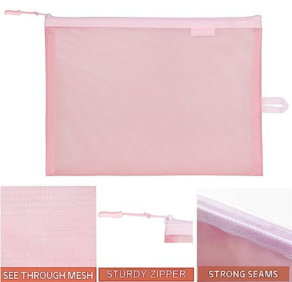 SUPACOOL Set of 4 Travel Mesh Makeup Bag, Cosmetic Organizer Pouches with Zipper, Diaper Organizing Pouches, Nylon Toiletries Bag for Women and Men(4pcs, Pink) - color: Pink