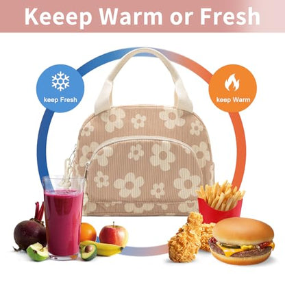 Lunch Bag Women Lunch Box for Women Adult Cute Insulated Lunch Bag Small Cooler Lunch Tote Bags for Work Picnic Travel (Brown-Flower) - color: Brown-Flower