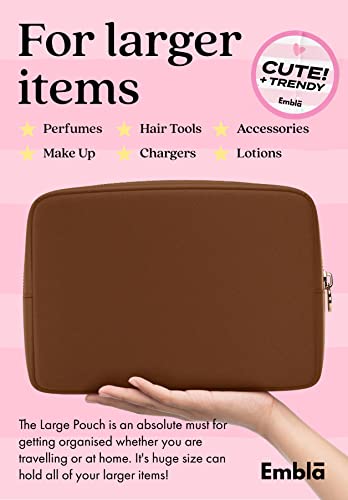 Embla Large Makeup Bag and Waterproof Nylon Travel Toiletry Bag, Large Capacity Cosmetic Zipper Pouch, Dark Brown - color: Chocolate, size: Large