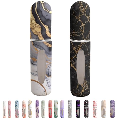 Refillable Perfume Atomizer Travel Bottles– Portable Leakproof Mini Sprayer for Cologne & Essential Oils, Plastic Empty Perfume Bottles with Unique Patterns,2 Pcs Pack of 5 ml (Black marble) - color: Black marble