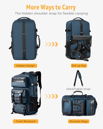 Ponhog Travel Backpack for Men, 50L Carry On Flight Approved Convertible Duffle Bag with Shoe Compartment, 17 inch Laptop Luggage with USB Charging Port for Weekender Hiking, Blue - color: Blue