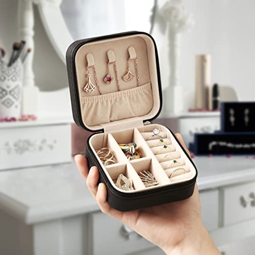 ZPROW Travel Jewelry Case, Mini Portable Jewelry Travel Boxes, Small Jewelry Organizer for Rings, Earrings, Pendants, Watches, Necklaces, Lipsticks Organizer Storage Holder Case (Black-6packs) - color: A6 - Black 6 Packs