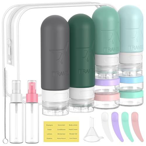 ME.FAN Travel Bottles for Toiletries, 18 Pack TSA Approved Travel Size Containers Set, Silicone Squeezable Portable Split Bottle, Travel Accessories for Conditioner, Shampoo, Lotion - Blue - color: Blue