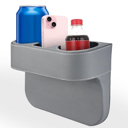 Car Cup Holder, Auto Front Seat Organizer, Multifunctional Cup Drink Holders with PU Leather Cover, Gap Filler Storage Box Coin Bucket Console Side Pocket Cell Mobile Phone Holder (Gray) - color: Gray
