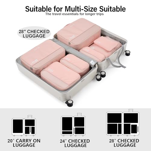 Hanke 7 Set Compression Packing Cubes for Travel, Expandable Large Packing Cubes for Suitcases and Backpack, Luggage Packing Organizer Bags with Double Zipper as Travel Essentials
