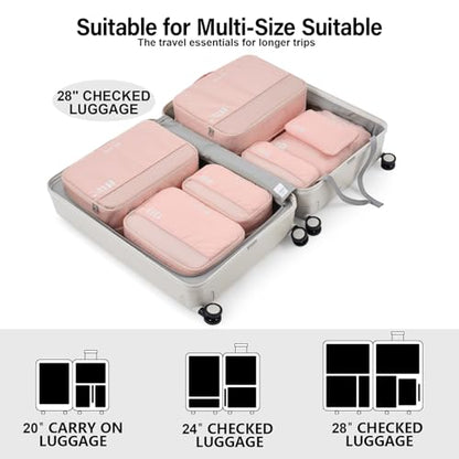 Hanke 7 Set Compression Packing Cubes for Travel, Expandable Large Packing Cubes for Suitcases and Backpack, Luggage Packing Organizer Bags with Double Zipper as Travel Essentials