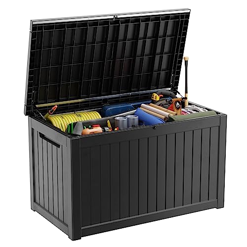 281 Gallon Outdoor Storage Box Waterproof, Large Resin Patio Deck Boxes, Lockable Outdoor Storage Container for Patio Furniture, Garden, and Pool Tools (281 Gallon, Black) - color: Black, size: 281 Gallon