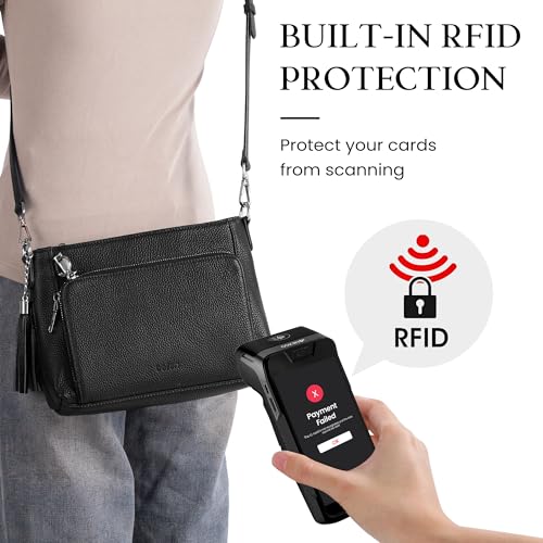 befen Anti Theft Genuine Leather Crossbody Bags for Women Handbags and Shoulder Basg with Built in Wallet RFID Leather Purse - color: Deep Black