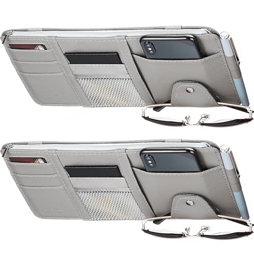 Boao 2 Packs Car Sun Visor Organizer, Sunglasses Holders for Car Sun Visor PU Auto Interior Accessories Storage Travel Document Holder with Multi Pocket (Gray, 12.2 x 6.1 Inches) - color: Gray, size: 12.2 x 6.1 Inches