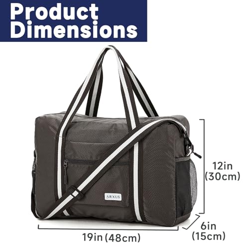 Arxus Foldable Tote Bag for Travel Expandable Lightweight Carry On Luggage 22L Packable Duffle Bag for Traveling - color: Gray