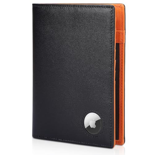 Polare Luxury RFID Blocking Leather Passport Holder Travel Wallet For Men and Women (Black/Brown with AirTag Slot) - color: Black/Brown with AirTag Slot