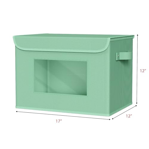 Univivi Collapsible Stackable Storage Bins with Lids [4-Pack] Foldable Fabric Closet Organizer Basket, Closet Organizers and Storage Cube Storage Bin for Home, Office, Bedroom (Green) - color: Green, size: 17''-4 Pack