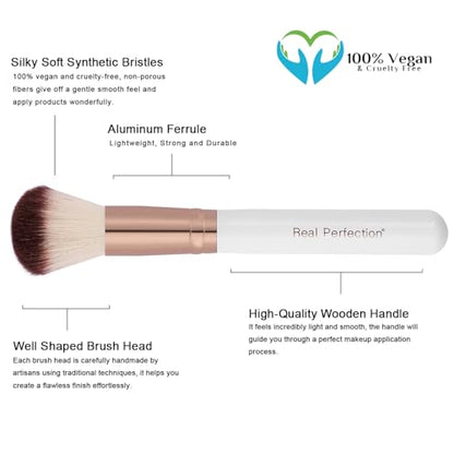 Real Perfection Makeup Brush Set 16 Pcs with 1 Eyebrow Razor Premium Synthetic Foundation Powder Concealers Eyeshadow Blush Makeup Brushes Make up Brushes Kit (White) - color: White