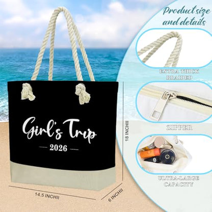 Fokongna Tote Bag For Women, Beach Bag Best Friend Travel Birthday Gifts, Travel Parties Vacation Shopping Essentials - color: Girls Trip Black