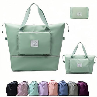 Large Capacity Foldable Travel Bag, Expandable lightweight Carry on Bag, Dry with Wet Separation Spor Duffel Bags (Light Green) - color: Light Green