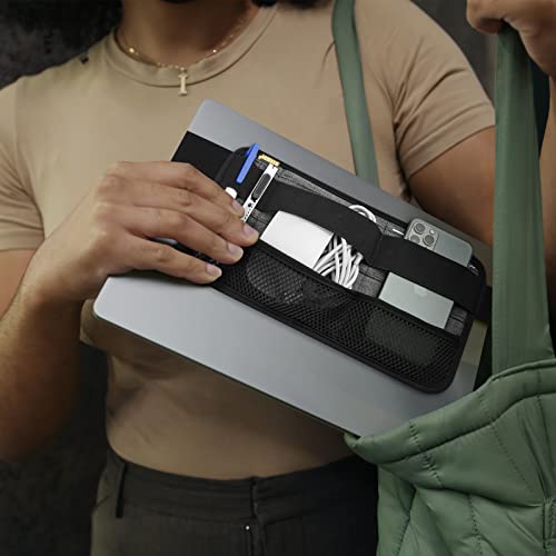 Portable Tech Organizer Attachable to Laptop for Electronics, Cables, Mouse, Power Bank, USB Adapter, Charger, Cellphone - Gray
