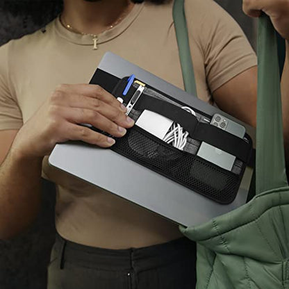 Portable Tech Organizer Attachable to Laptop for Electronics, Cables, Mouse, Power Bank, USB Adapter, Charger, Cellphone - Gray