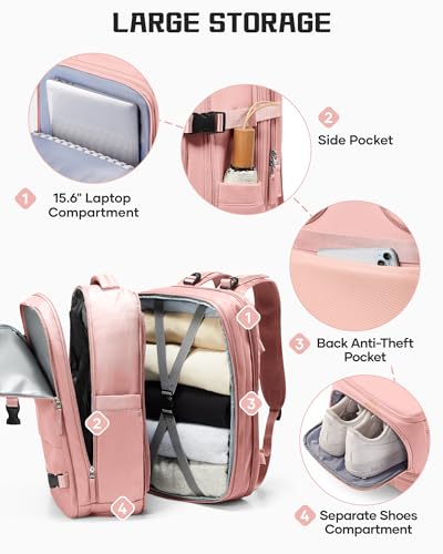 wepadre Vacuum Backpack Travel with Pump Travel Backpack with Vacuum System Expandable Vacpack Compression Backpacks for Travel Easy Vac Pack Carry on Luggage - color: Pink
