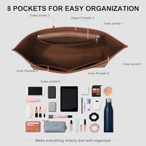 Purse Organizer Insert Compatible with Longchamp Le Pliage M Top Handle Tote Bag, Glod Brown/SM - color: Gold Brown, size: M Tote Bag (Top Handle)
