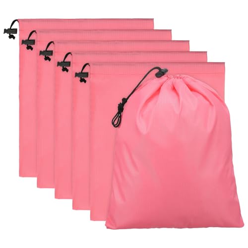 PATIKIL Travel Storage Bags with Toggle 6 x 8 Inch, 6 Pack Waterproof 210D Polyester Drawstring Bag Stuff Sack Cinch Bag for Gym Traveling Hiking Yoga Shoes Organizer, Pink - color: Pink, size: 6 x 8 Inch