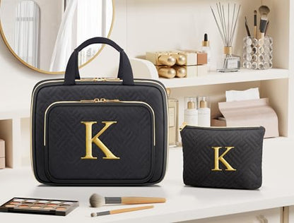 Gifts for Women, Initial Toiletry Makeup Bag Hanging Cosmetic Organizer with Embroidery Letter Personalized Nurse Teacher Appreciation Birthday Mothers Day Gifts for Mom Sister Wife Friends Auntie Her - style: B
