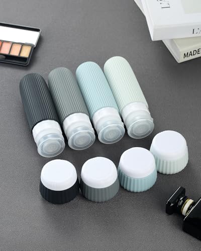 Mrsdry Travel Bottles - 8 Pack, TSA Approved Travel Size Toiletries, Leak Proof Silicone Squeezable Containers in Clear Bag - color: Black Gray, size: Bottle 3oz Jars 1oz