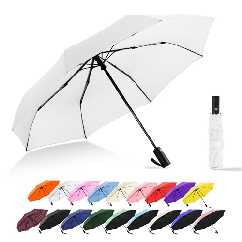 Travel Umbrella UV Sun Protection - Compact Mini Travel Size Automatic Windproof for Backpack or Purse, Lightweight Outdoor Parasol - color: White