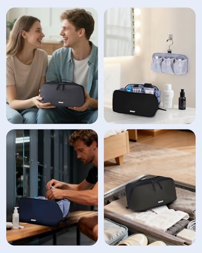 WANDF Toiletry Bag for Men, PU Leather Dopp Kit with Detachable Waterproof Hanging Pouch and Wet Pocket (Navy Blue) - color: Navy Blue
