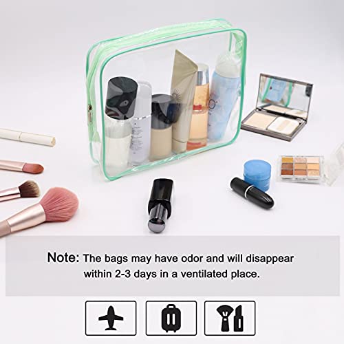 APREUTY Clear Makeup Bags, TSA Approved 6 Pcs Cosmetic Makeup Bags Set Clear PVC with Zipper Handle Portable Travel Luggage Pouch Airport Airline Vacation Organization (Green) - color: Green-6PCS (Large+Medium+Small)