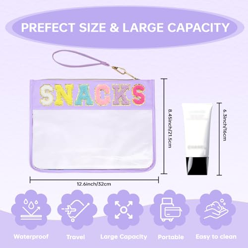 Chenille Letter Clear Zipper Pouch for Travel Preppy Patch Makeup Bag-Nylon Cosmetic Preppy Makeup Waterproof Organizer Bag Set for Women Valentines Bag (ZS-SNACK) - color: ZS-SNACK
