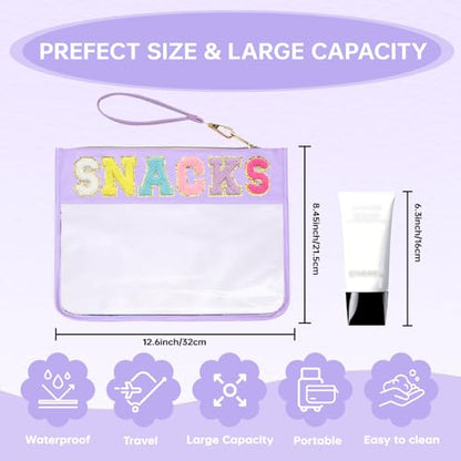 Chenille Letter Clear Zipper Pouch for Travel Preppy Patch Makeup Bag-Nylon Cosmetic Preppy Makeup Waterproof Organizer Bag Set for Women Valentines Bag (ZS-SNACK) - color: ZS-SNACK