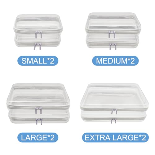 8 Pack Clear Zippered Cosmetic & Multi-Use Storage Bags - Organizer for Makeup, Home, Office & Travel Essentials(2 Small/2 Medium/2 Large/2 Extra Large)