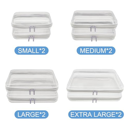 8 Pack Clear Zippered Cosmetic & Multi-Use Storage Bags - Organizer for Makeup, Home, Office & Travel Essentials(2 Small/2 Medium/2 Large/2 Extra Large)