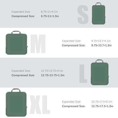 PANDA JOYS 4 Set Compression Packing Cubes Travel - Travel Accessories Expandable Packing Organizers for Carry On - Essentials Luggage Bags - Green - color: Green