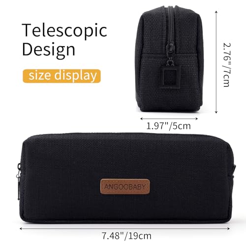 ANGOOBABY Small Pencil Case Student Pencil Pouch Coin Pouch Cosmetic Bag Office Stationery Organizer for Teen School - Black - color: black