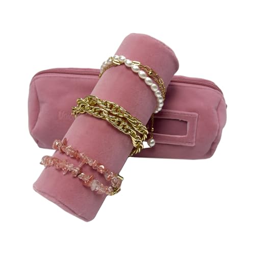UnionPlus Travel Jewelry Roll, Organizer for Brackets Bangles Watches, Great Jewelry Organizer for Travel, Black (Blush Pink, Medium) - color: Blush Pink, size: Medium