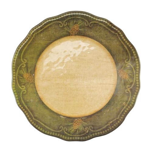 UPware 12 Piece Woodland Pinecone Melamine Dinnerware Sets, Outdoor Dishes Set, Plates and Bowls Sets, Service for 4, Dark Green - color: Woodland Pinecone