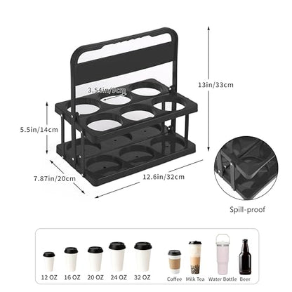 Reusable 6 Cup Drink Carrier with Handle and Insulated Food Delivery Bag, Portable Plastic Cup Caddy, 26L Grocery Cooler Box for Car Delivery, Travel, Picnic - color: Black