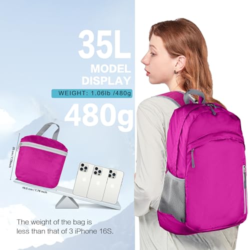 Waterproof Foldable Backpack Dry Storage Lightweight Daypack 35L Outdoor Backpack for Beach Men Women Dark Pink - color: Pink2