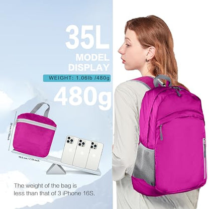 Waterproof Foldable Backpack Dry Storage Lightweight Daypack 35L Outdoor Backpack for Beach Men Women Dark Pink - color: Pink2