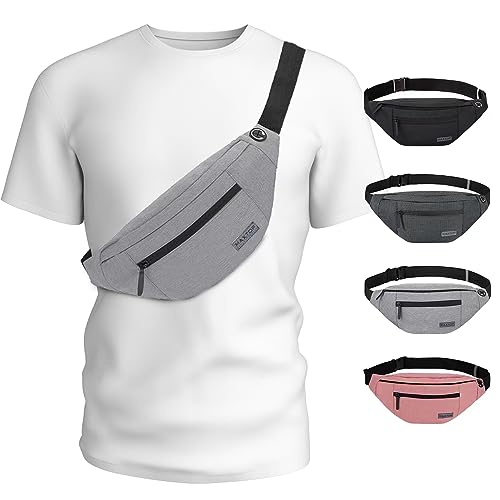 MAXTOP Large Crossbody Fanny Pack with 4-Zipper Pockets,Gifts for Enjoy Sports Festival Workout Traveling Running Casual Hands-Free Wallets Waist Pack Phone Bag Carrying All Phones - color: Grey, style: Large Fanny Pack(4 Zipper Pockets)