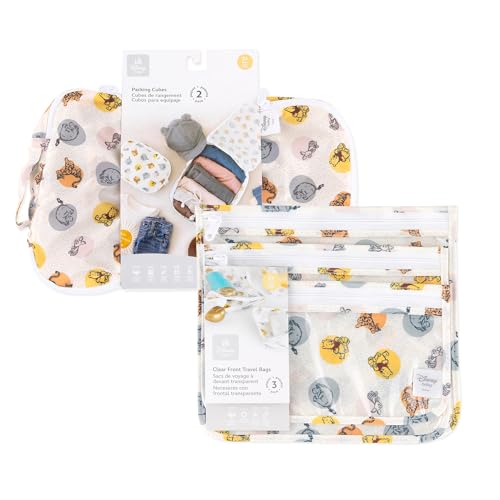 Bumkins Disney Packing Cubes and TSA Approved Pouches for Travel Bag, Organize Luggage with Compression Bags, Essential Traveling Accessories to Pack Clothes, Toiletries, Carryon, 5-pc Winnie the Pooh - color: B4 Winnie the Pooh-set