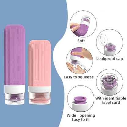 Vitog 16 Pack Travel Bottles with Soft Brush, TSA Approved Silicone Travel Containers for Toiletries, Squeezable Leak Proof Refillable Travel Accessories for Conditioner, Shampoo, Lotion & Body Wash - color: Purple