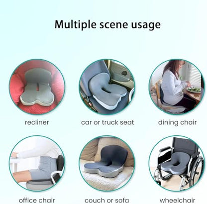 Orthopedic Cushion,Ergonomic Memory Foam L-Shaped Integrated Seat Cushions with Adjustable Strap,Ultra Breathable Non-Slip Design for Office Chair,Car,Wheelchair (Gray) - color: Gray