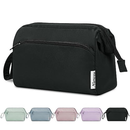 Narwey Makeup Bag Women Wide-open Make up Bag Travel Cosmetic Bag Organizer Toiletry Bag for Cosmetics Toiletries Accessories (Black) - color: Black