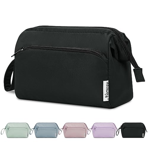 Narwey Makeup Bag Women Wide-open Make up Bag Travel Cosmetic Bag Organizer Toiletry Bag for Cosmetics Toiletries Accessories (Black) - color: Black