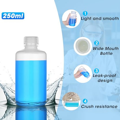 8oz/250ml Plastic Sample Bottles with caps, Wide Mouth Reagent Bottle with Lids Leak Proof Containers Water Sample Bottles for Laboratories, Travel(5Pcs) - style: 250ML-5pcs