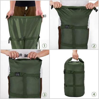 Compression Stuff Sack, 12L/24L/45L Sleeping Bag Cover Sack Sleeping Bags Storage Stuff Sack Organizer - Great Sleeping Bags Clothes Camping Hiking Backpacking - color: Green 12L-1 Pack